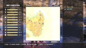Map of Artaeum with the marker set at the Eastern shore.